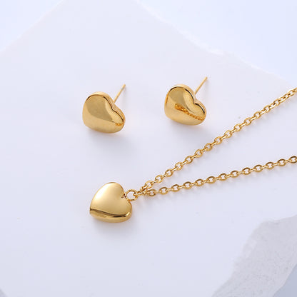 Wholesale Simple Style Heart Shape Stainless Steel Polishing 18k Gold Plated Earrings Necklace Jewelry Set