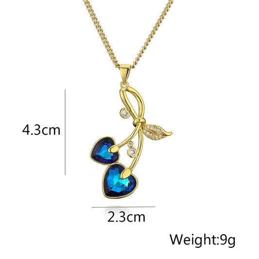Simple Style Cherry Copper Plating Inlay Zircon 18k Gold Plated Pendant Necklace