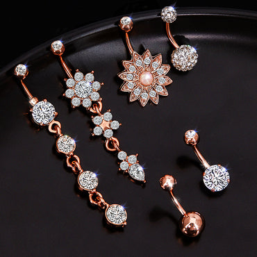 Y2k Beach Flower Copper Plating Inlay Zircon 14k Gold Plated Belly Ring