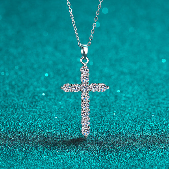 Ethnic Style Cross Sterling Silver Moissanite Pendant Necklace In Bulk