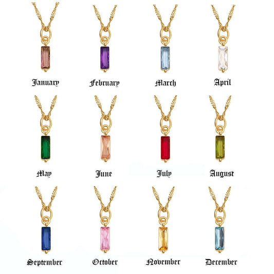 Simple Style Streetwear Commute Rectangle Stainless Steel Plating Inlay Birthstone 18k Gold Plated Pendant Necklace