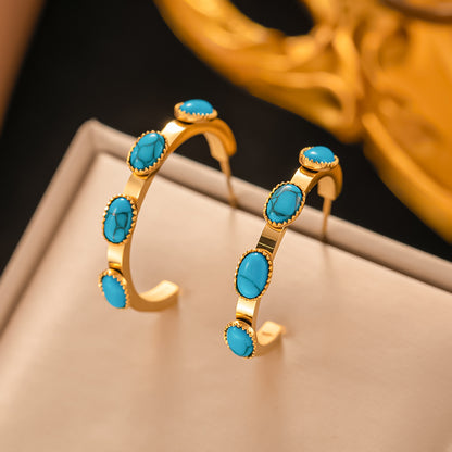 1 Pair 3 Pairs Fashion Geometric Plating Inlay Titanium Steel Turquoise Rhinestones 18k Gold Plated Earrings