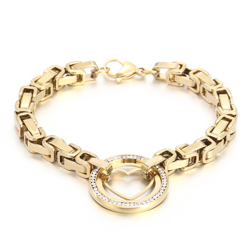 Wholesale Elegant Round Heart Shape Titanium Steel Plating Inlay Artificial Diamond Bracelets Necklace