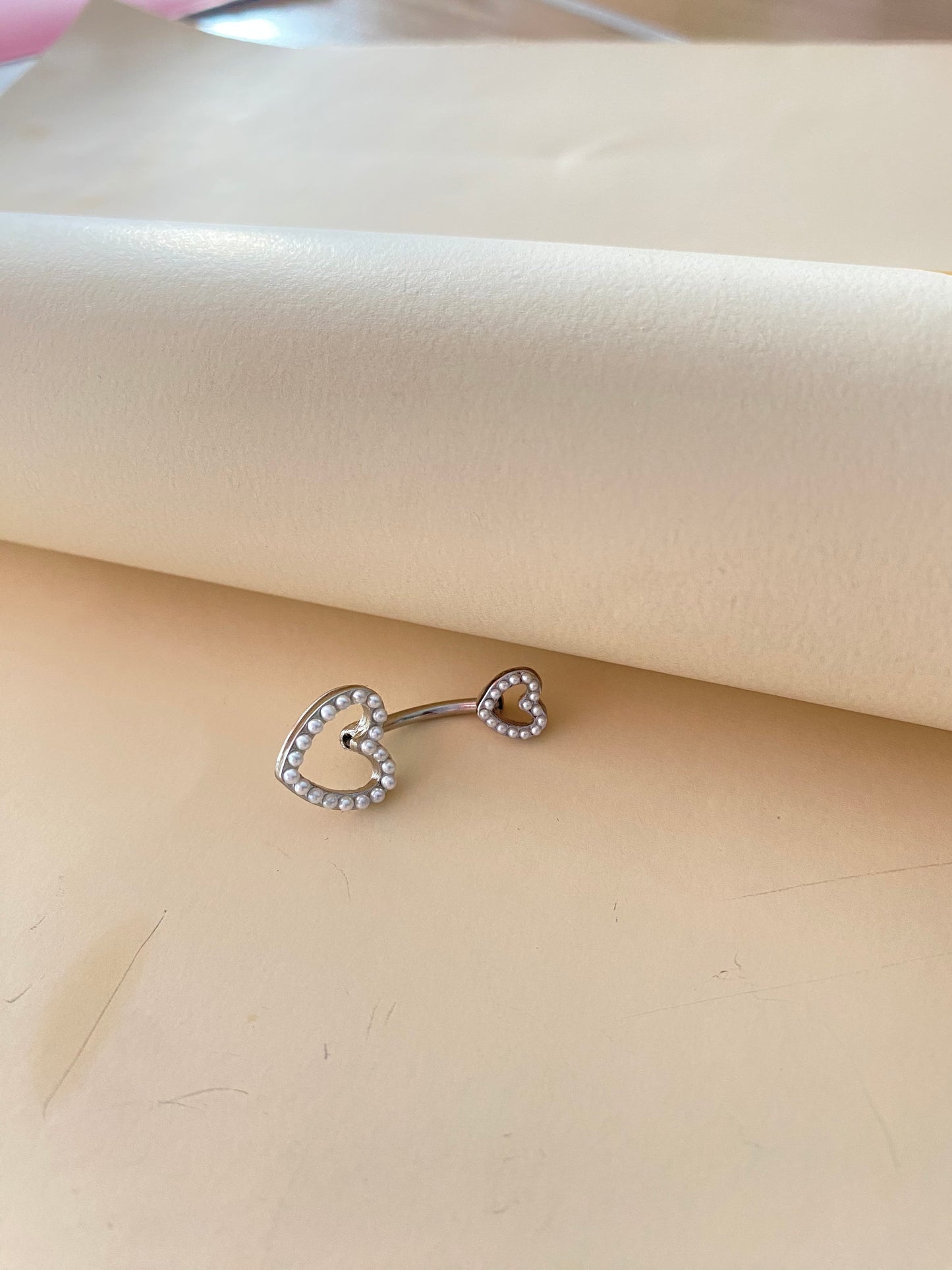 Casual Simple Style Heart Shape Stainless Steel Alloy Plating Hollow Out Inlay Artificial Pearls White Gold Plated Belly Ring