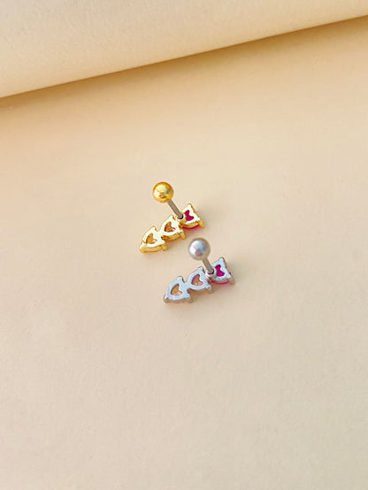 1 Piece Cute Heart Shape Plating Inlay Stainless Steel Steel Copper Zircon White Gold Plated Gold Plated Cartilage Earrings