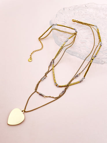 Ig Style Modern Style Heart Shape Stainless Steel Beaded Plating Inlay Zircon Gold Plated Layered Necklaces