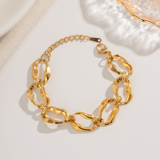 Ig Style Irregular Oval Stainless Steel Plating 18k Gold Plated Bracelets Necklace
