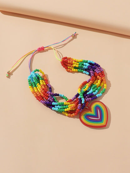 Cute Beach Sweet Heart Shape Plastic Beaded Drawstring Women's Drawstring Bracelets