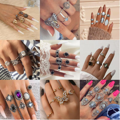 Wholesale Jewelry Hip-hop Retro Moon Flower Butterfly Alloy Artificial Pearls Rhinestones Zircon 18k Gold Plated Gold Plated Silver Plated Plating Inlay Rings