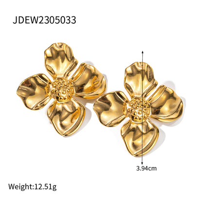 1 Pair Commute Flower Plating Stainless Steel 18k Gold Plated Earrings