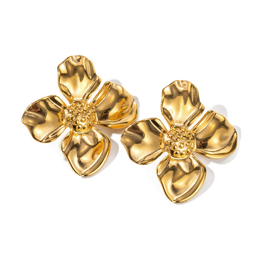 1 Pair Commute Flower Plating Stainless Steel 18k Gold Plated Earrings