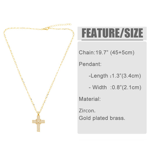 Ig Style Retro Cross Copper 18k Gold Plated Zircon Pendant Necklace In Bulk