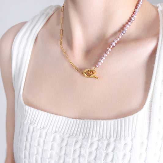 Elegant Baroque Style Color Block Freshwater Pearl Titanium Steel Beaded Plating 18k Gold Plated Necklace