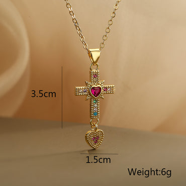 Classic Style Streetwear Cross Copper Plating Inlay Zircon 18k Gold Plated Pendant Necklace