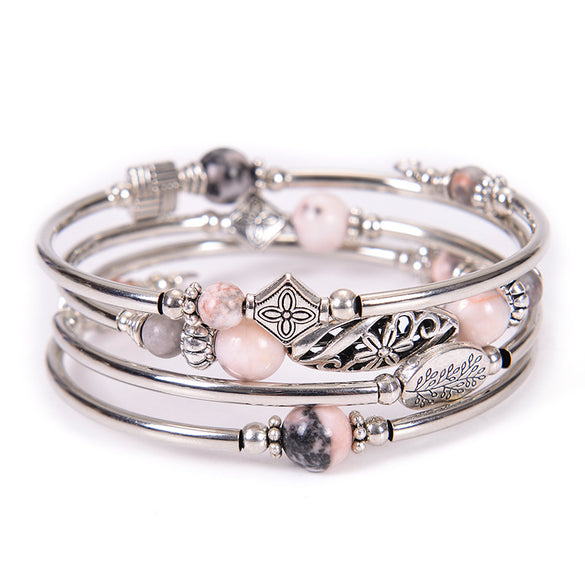 Retro Flower Natural Stone Handmade Bracelets 1 Piece