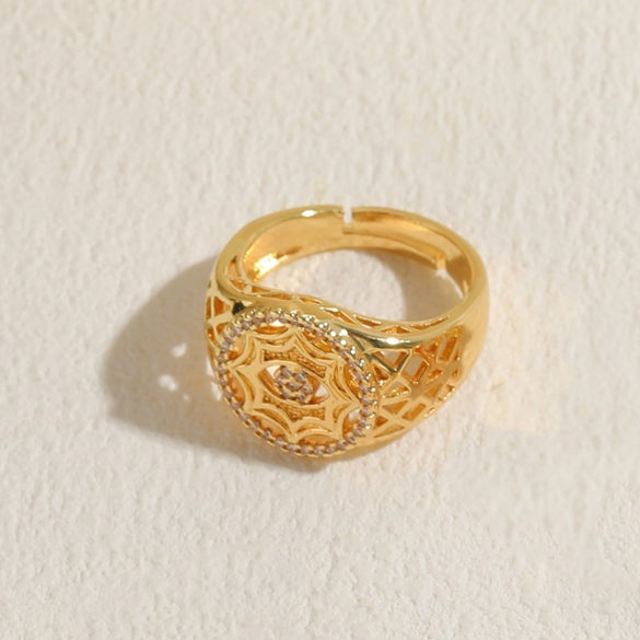 Elegant Classic Style Star Water Droplets Wings Copper Asymmetrical Plating Inlay Zircon 14k Gold Plated Open Rings