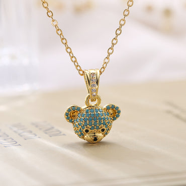 Cute Simple Style Bear Copper 18k Gold Plated Zircon Pendant Necklace In Bulk