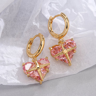 1 Pair Sweet Simple Style Star Heart Shape Plating Inlay Copper Zircon 18k Gold Plated Drop Earrings
