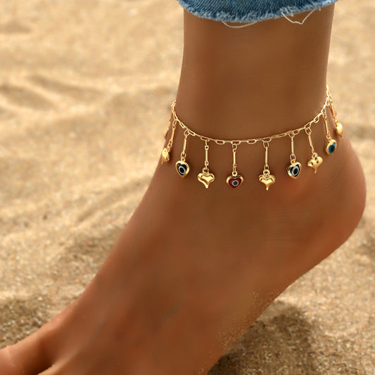 Beach Modern Style Sweet Heart Shape Butterfly Copper Tassel Plating 18k Gold Plated Women's Anklet