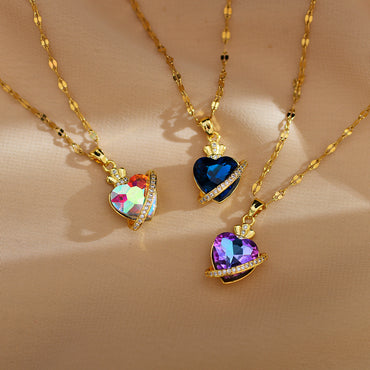 Simple Style Shiny Heart Shape Titanium Steel Copper Plating Inlay Zircon Pendant Necklace