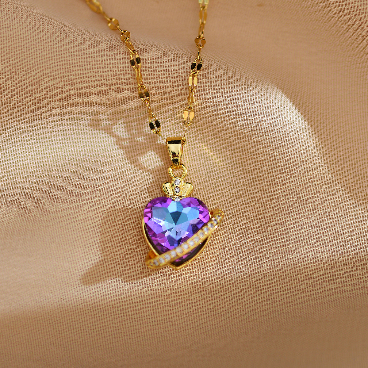 Simple Style Shiny Heart Shape Titanium Steel Copper Plating Inlay Zircon Pendant Necklace