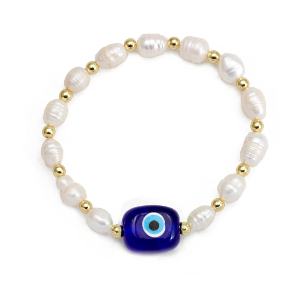 Simple Style Devil's Eye Freshwater Pearl Glass Beaded Bracelets
