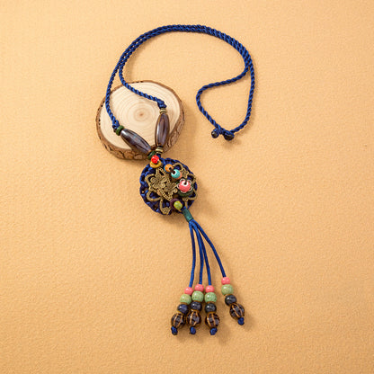 Ethnic Style Bohemian Tassel Flower Natural Stone Nylon Wholesale Pendant Necklace