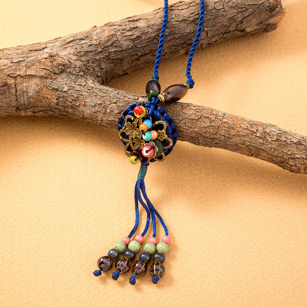 Ethnic Style Bohemian Tassel Flower Natural Stone Nylon Wholesale Pendant Necklace