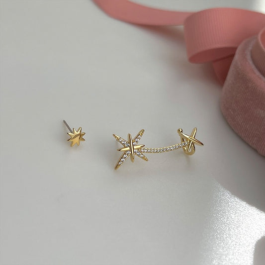 1 Pair Simple Style Korean Style Star Asymmetrical Inlay Alloy Rhinestones Ear Cuffs Ear Studs