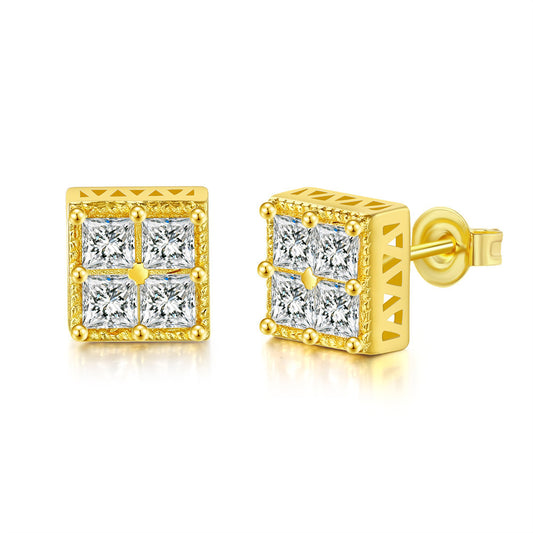 1 Pair Hip-hop Square Plating Inlay Copper Zircon Ear Studs