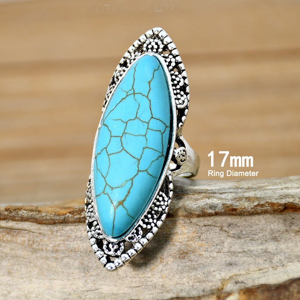 Wholesale Jewelry Ethnic Style Oval Alloy Turquoise Inlay Rings