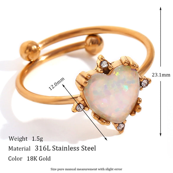 Simple Style Classic Style Sun Water Droplets Heart Shape Stainless Steel Plating Inlay Opal 18k Gold Plated Open Rings
