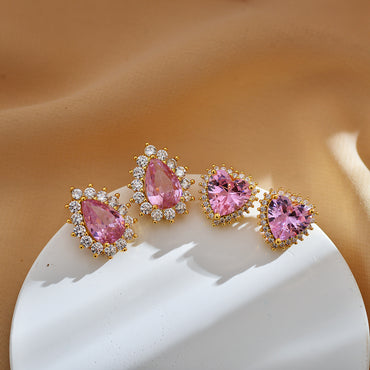Elegant Sweet Water Droplets Heart Shape Copper Inlay Zircon Earrings Necklace