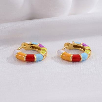 1 Pair Casual Fashion Round Enamel Plating Copper 14k Gold Plated Earrings