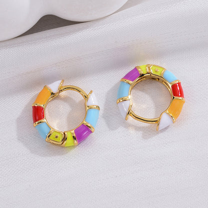 1 Pair Casual Fashion Round Enamel Plating Copper 14k Gold Plated Earrings
