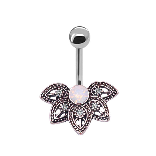 Simple Style Floral Stainless Steel Alloy Titanium Plating Inlay Diamond White Gold Plated Gold Plated Silver Plated Belly Ring