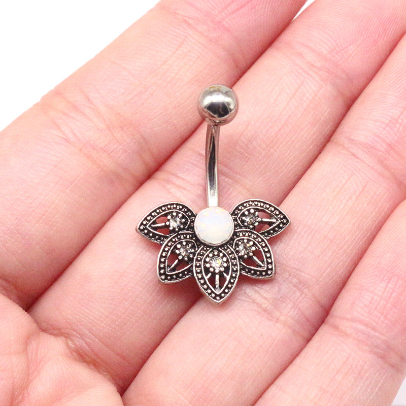 Simple Style Floral Stainless Steel Alloy Titanium Plating Inlay Diamond White Gold Plated Gold Plated Silver Plated Belly Ring