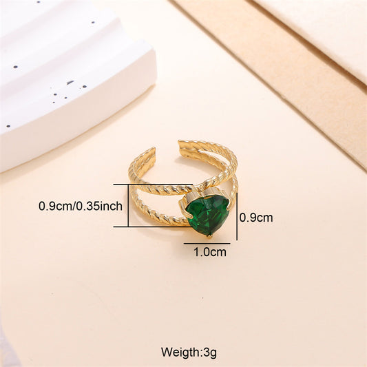 Commute Heart Shape Stainless Steel Plating Inlay Zircon 18k Gold Plated Open Rings