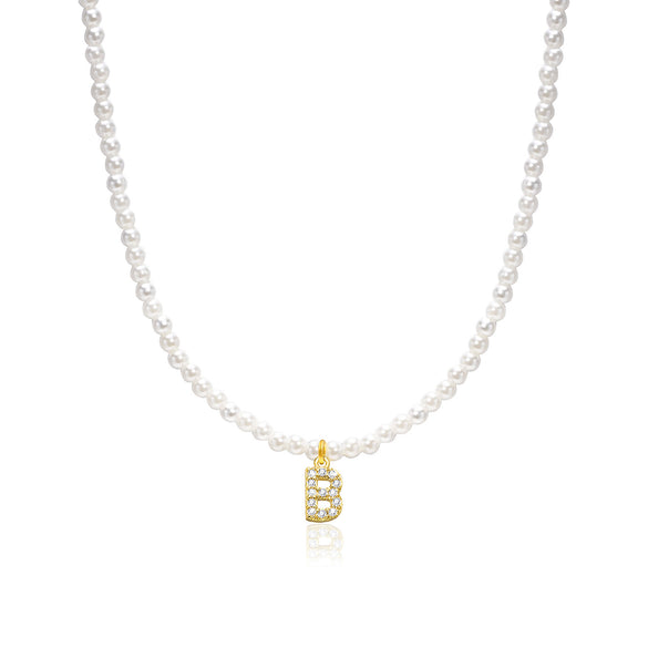 Basic Simple Style Letter Gold Plated Zircon Imitation Pearl Wholesale Pendant Necklace