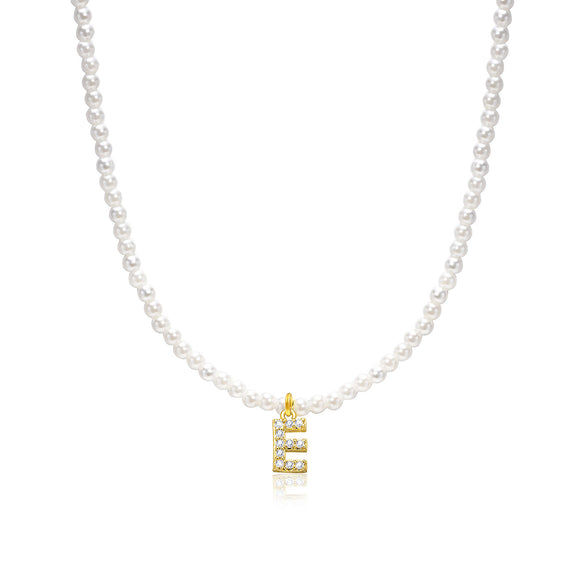 Basic Simple Style Letter Gold Plated Zircon Imitation Pearl Wholesale Pendant Necklace