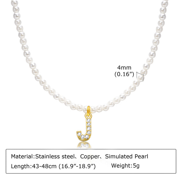 Basic Simple Style Letter Gold Plated Zircon Imitation Pearl Wholesale Pendant Necklace