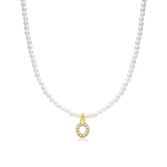 Basic Simple Style Letter Gold Plated Zircon Imitation Pearl Wholesale Pendant Necklace