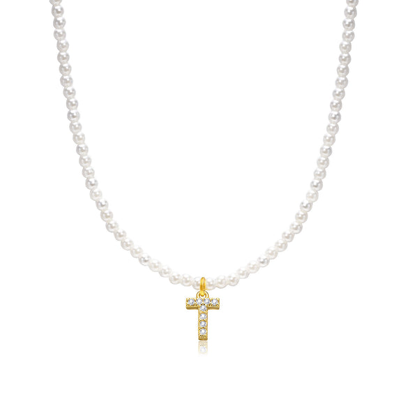 Basic Simple Style Letter Gold Plated Zircon Imitation Pearl Wholesale Pendant Necklace