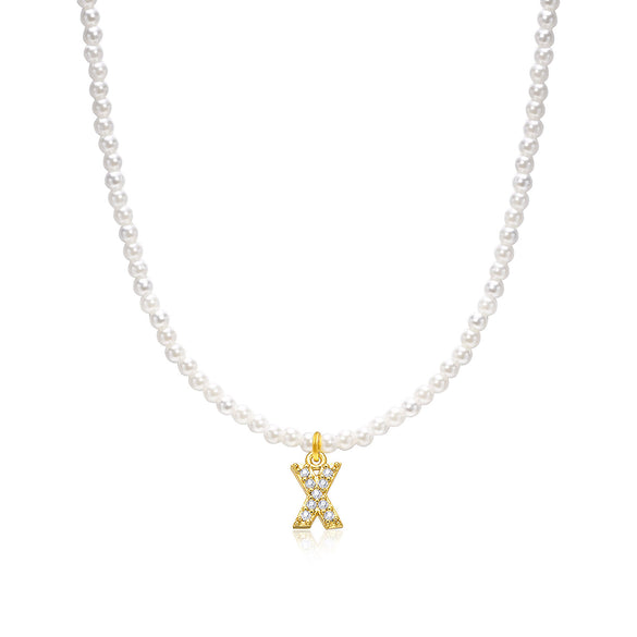 Basic Simple Style Letter Gold Plated Zircon Imitation Pearl Wholesale Pendant Necklace