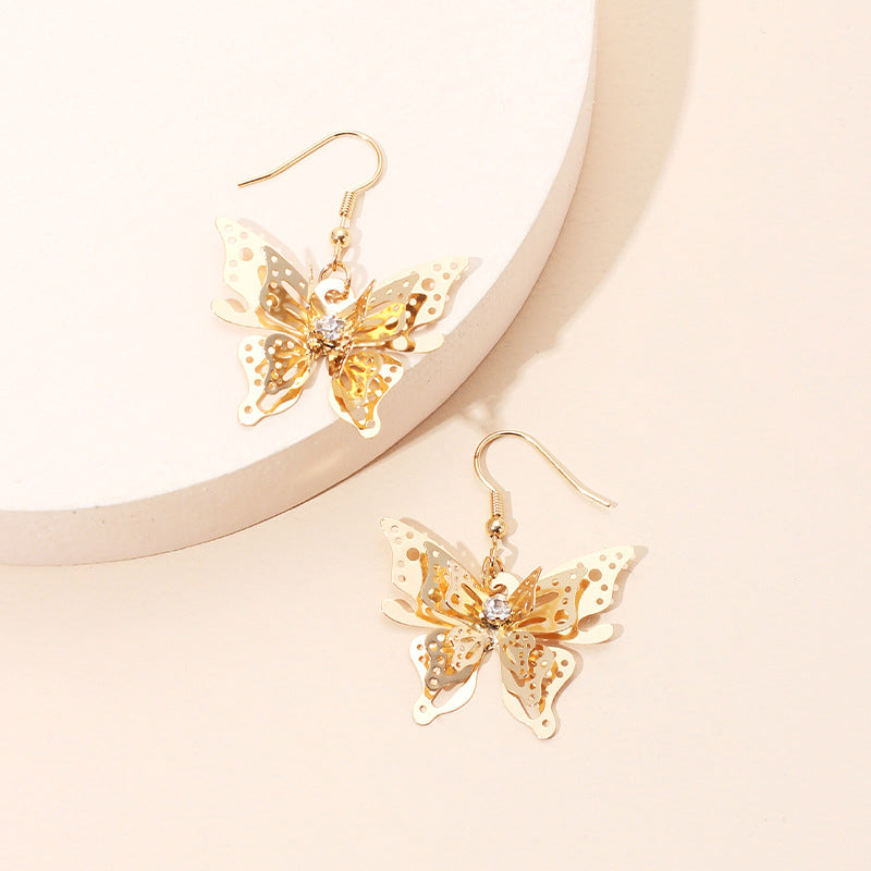 Fashion  Hot Sale Models Zircon Earrings  Gold Three-dimensional Butterfly Earrings For Women Nihaojewelry