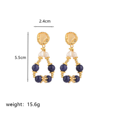 1 Pair Commute Round Plating Inlay Freshwater Pearl Copper Agate 18k Gold Plated Drop Earrings Earrings