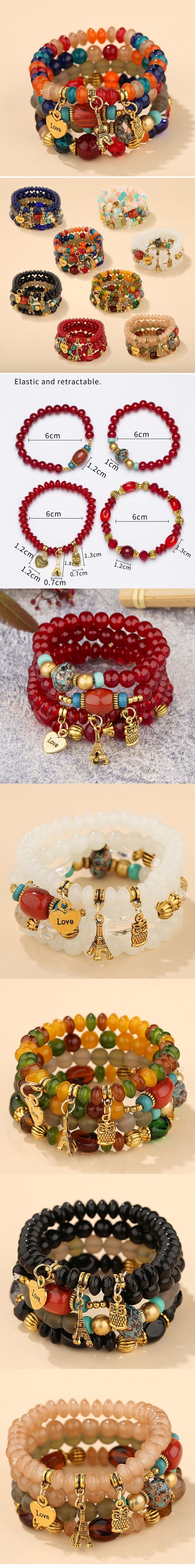 Wholesale Jewelry Retro Round Alloy Glass Bead Glass Bead Beaded Bracelets