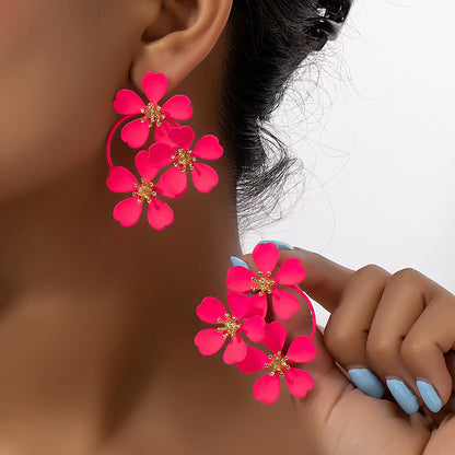 1 Pair Nordic Style Retro French Style Flower Spray Paint Plating Alloy Drop Earrings
