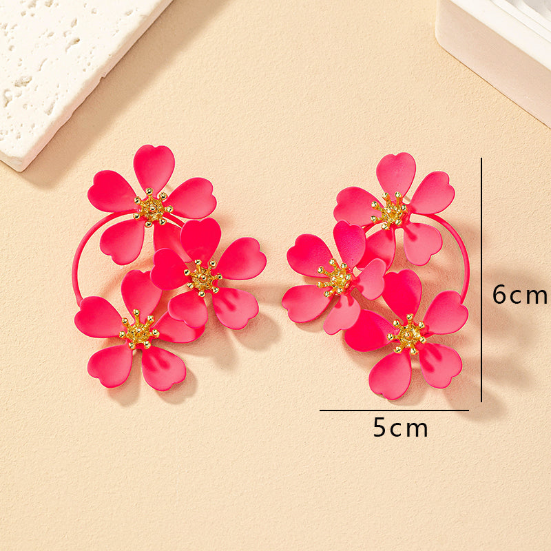 1 Pair Nordic Style Retro French Style Flower Spray Paint Plating Alloy Drop Earrings