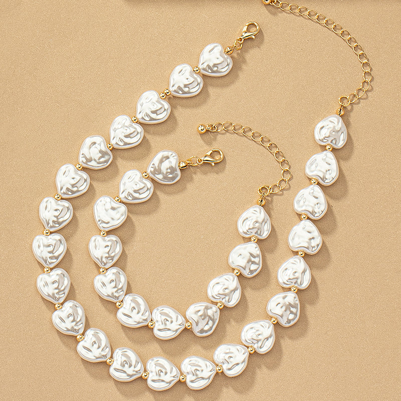 Elegant Retro Commute Heart Shape Alloy Baroque Pearls Plating Women's Bracelets Necklace